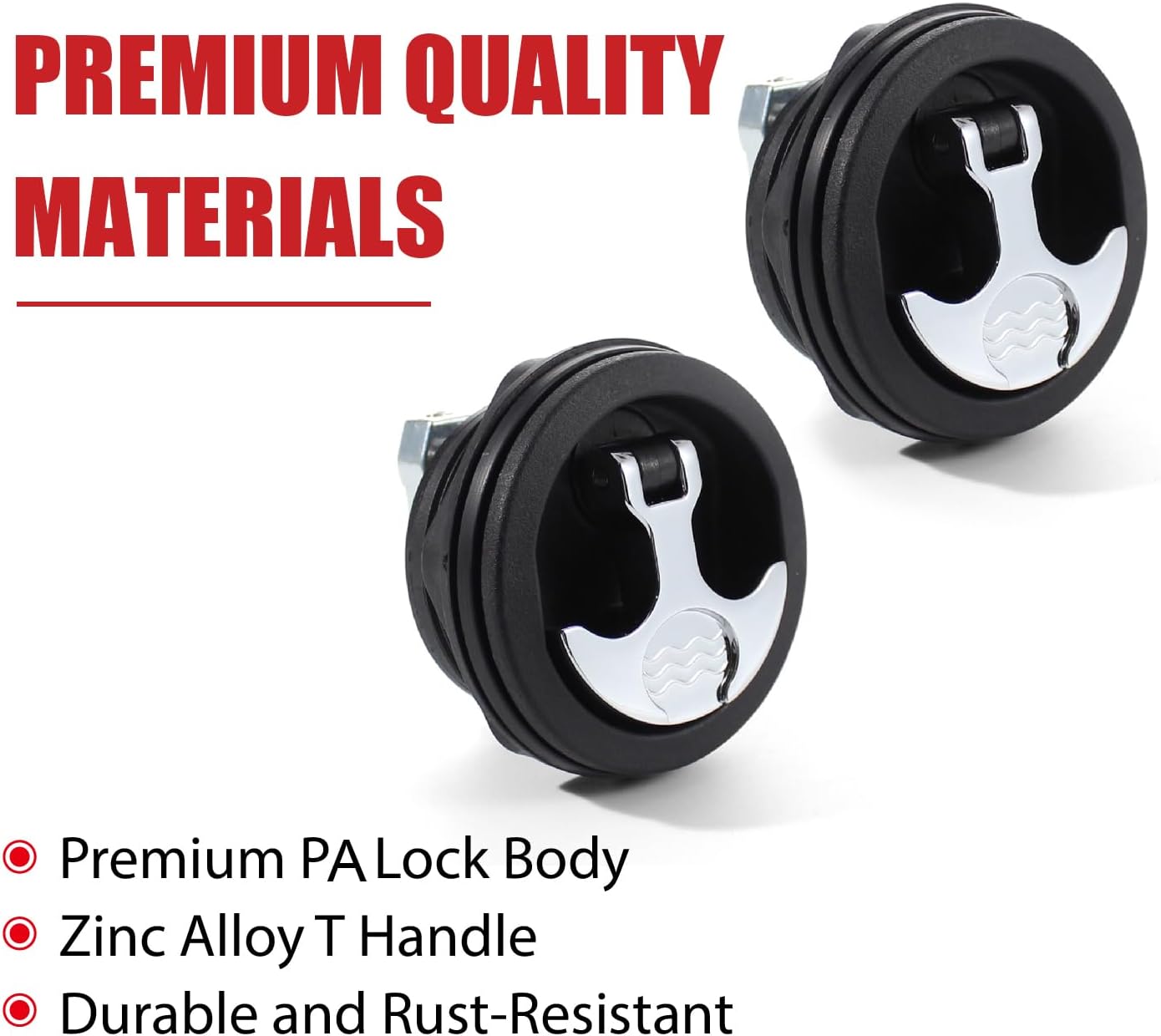 YSMITH T-Handle Boat Latch for 2-1/2-Inch Holes Heavy-Duty Flush Pull Slam Lock with Keys for Marine Hatches Boat Deck Lids Yacht, 2 Pack