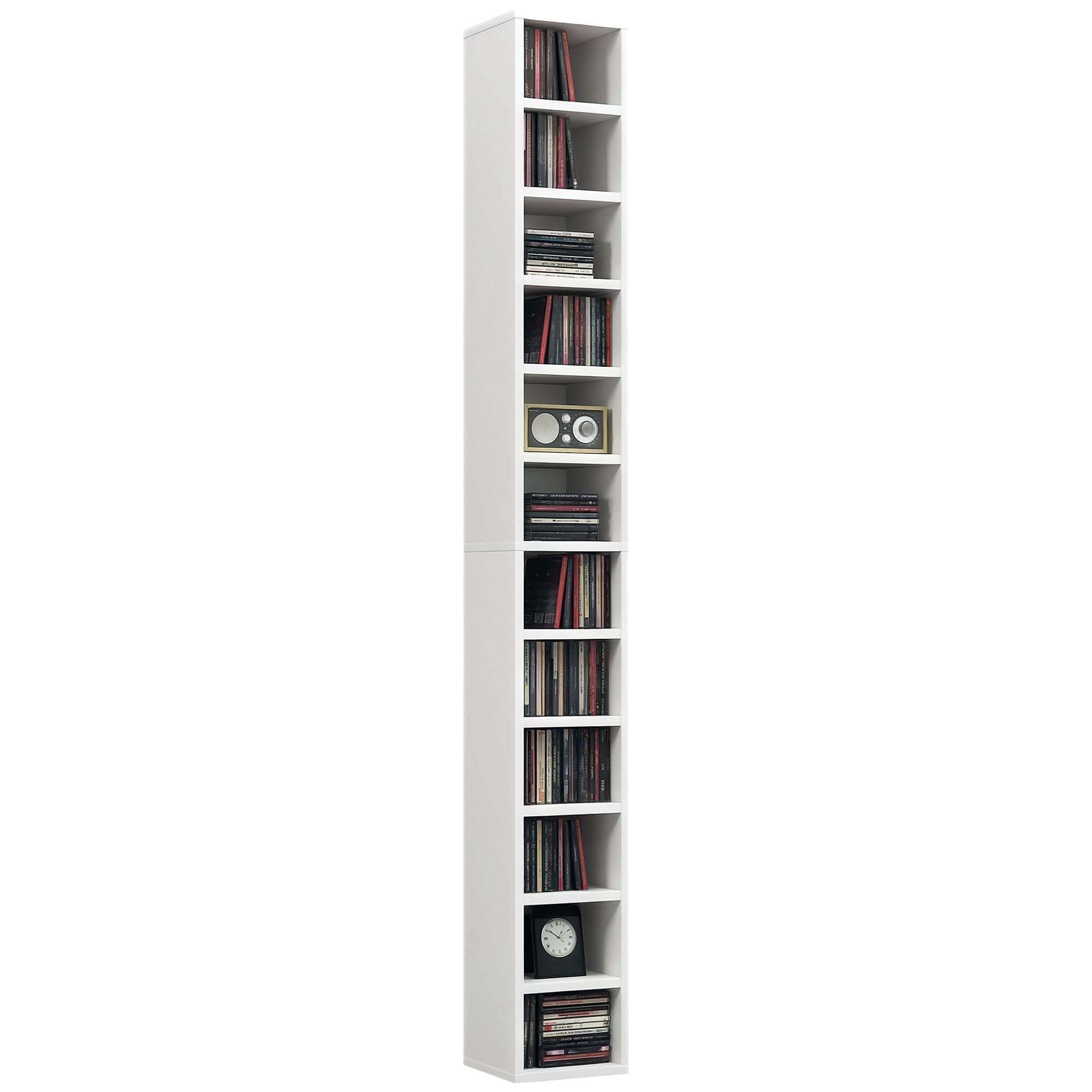 HOMCOM 204 CD Storage Unit Narrow CD Rack 12 Tiers 175 cm, White