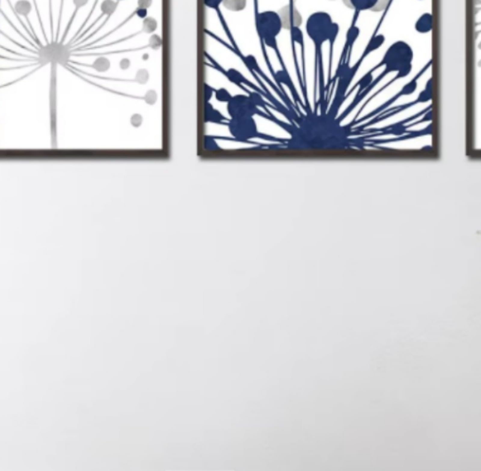 HURCP Set Of 3 Canvas Poster Navy Blue White Grey Abstract Floral Dandelions Images Wall Art Painting Gift Bedroom Living Room Dorm Gallery Corridor Decor Picture,50x70 CM (19.7x27.6 In)