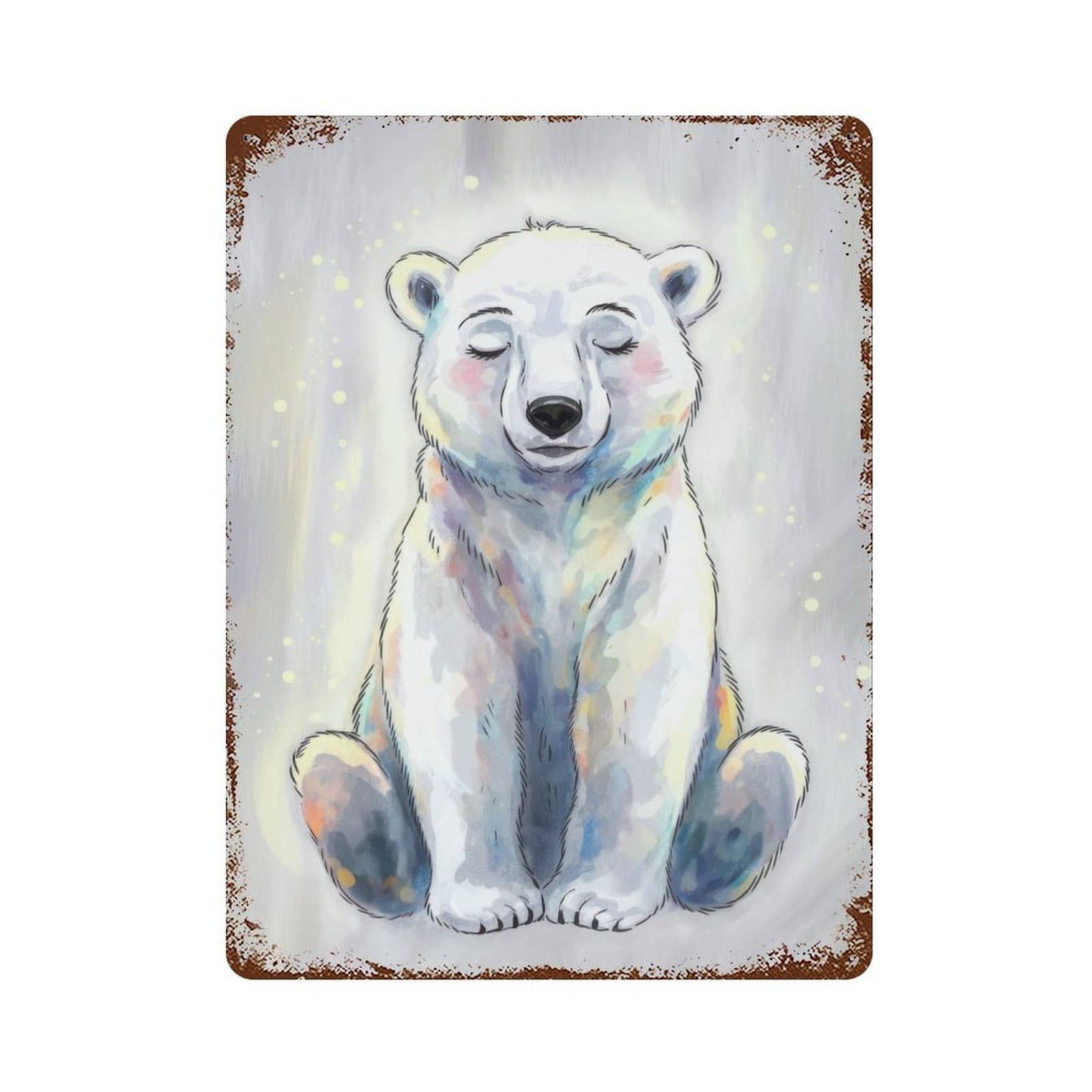 Garage Style Peaceful Polar Bear Rusty Metal Tin Sign 15.7"x11.8", Industrial Home Decor for Bar And Workshop