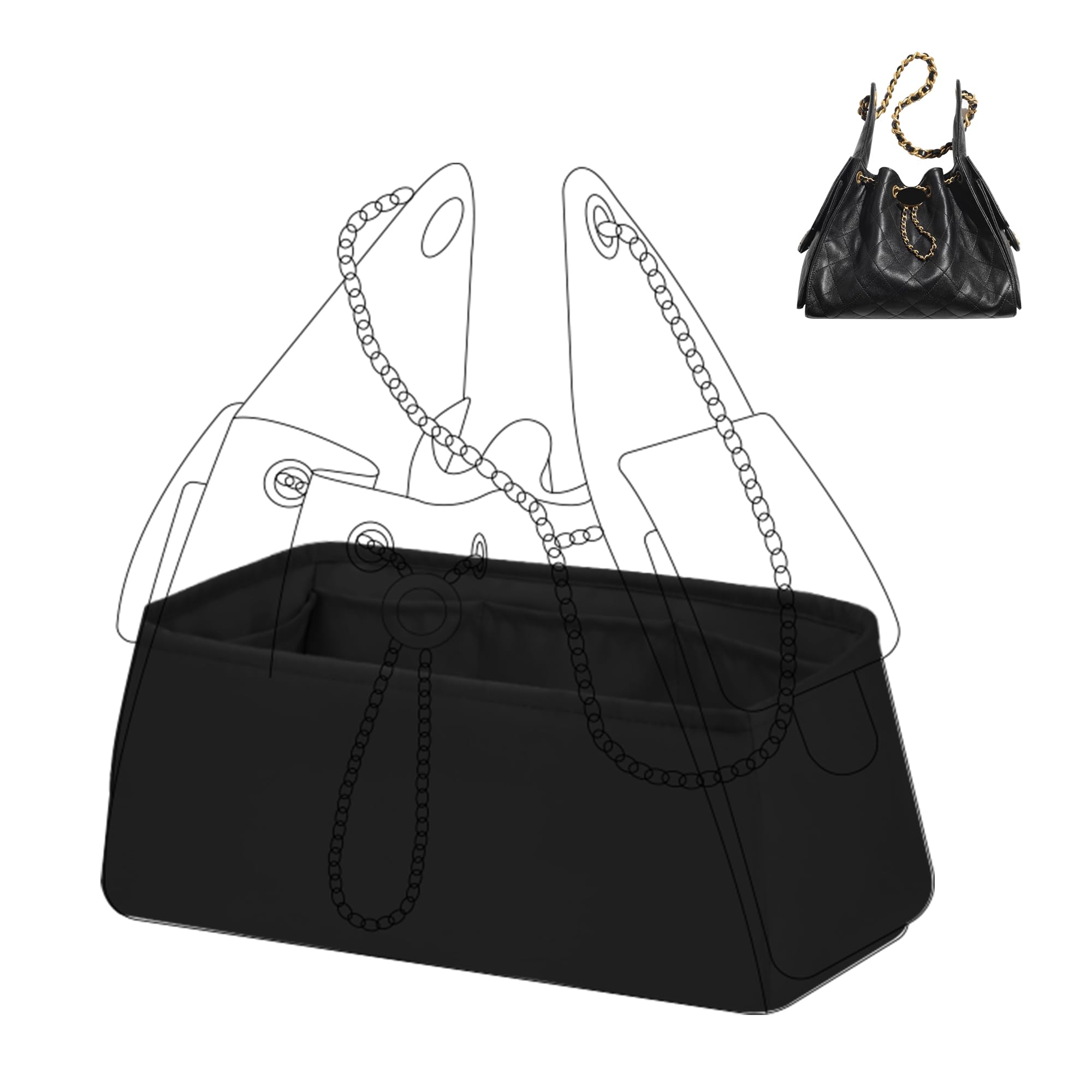 Dgaz Black Silk Bag Organiser Insert Fits Chanel 25C S/M Bags, Silky Smooth Bag Organiser, Luxury Handbag & Purse Shaper (, 25C Hobo Medium)