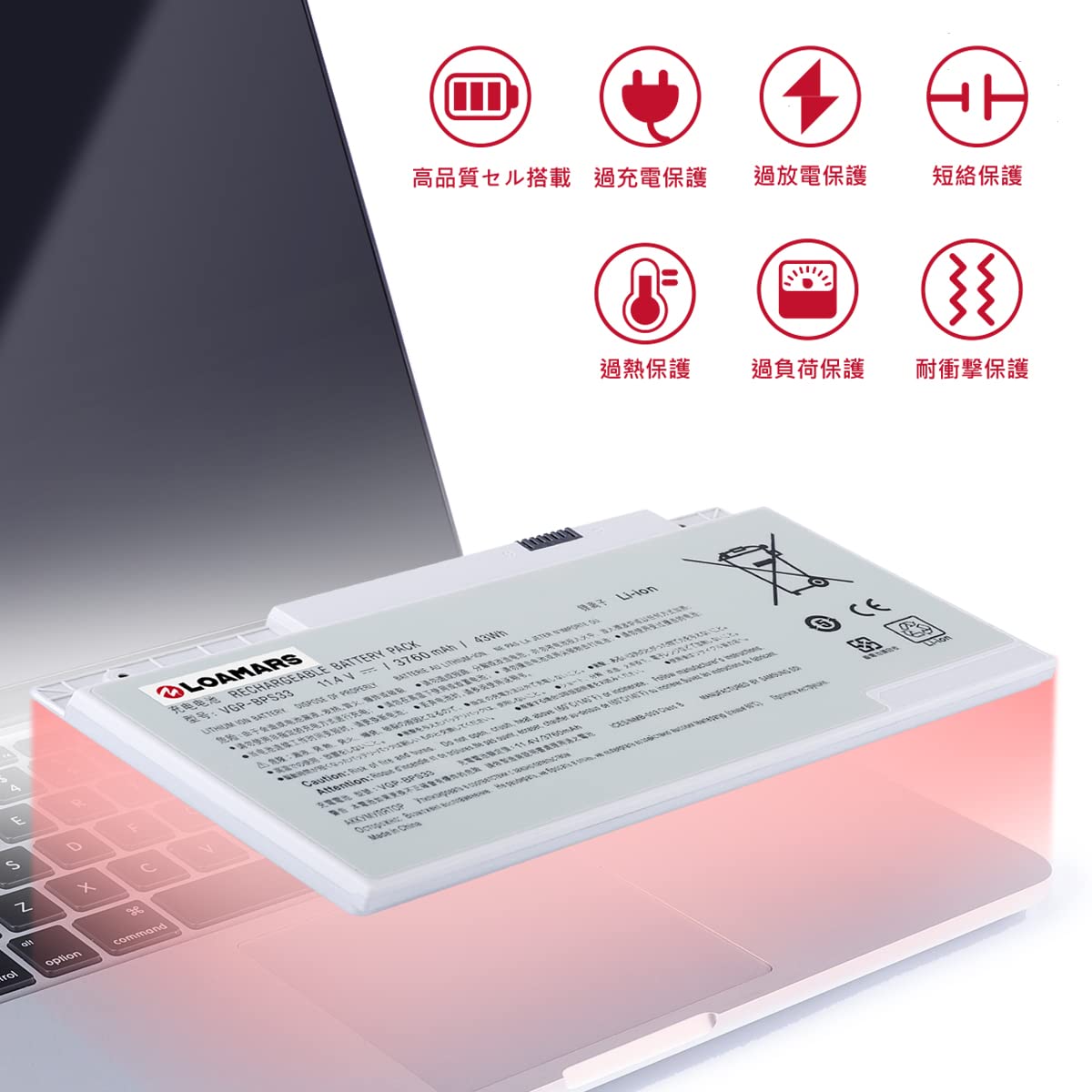 Amazon.co.jp: Loamars SONY VGP-BPS33 交換バッテリー11.4V 3760mAh