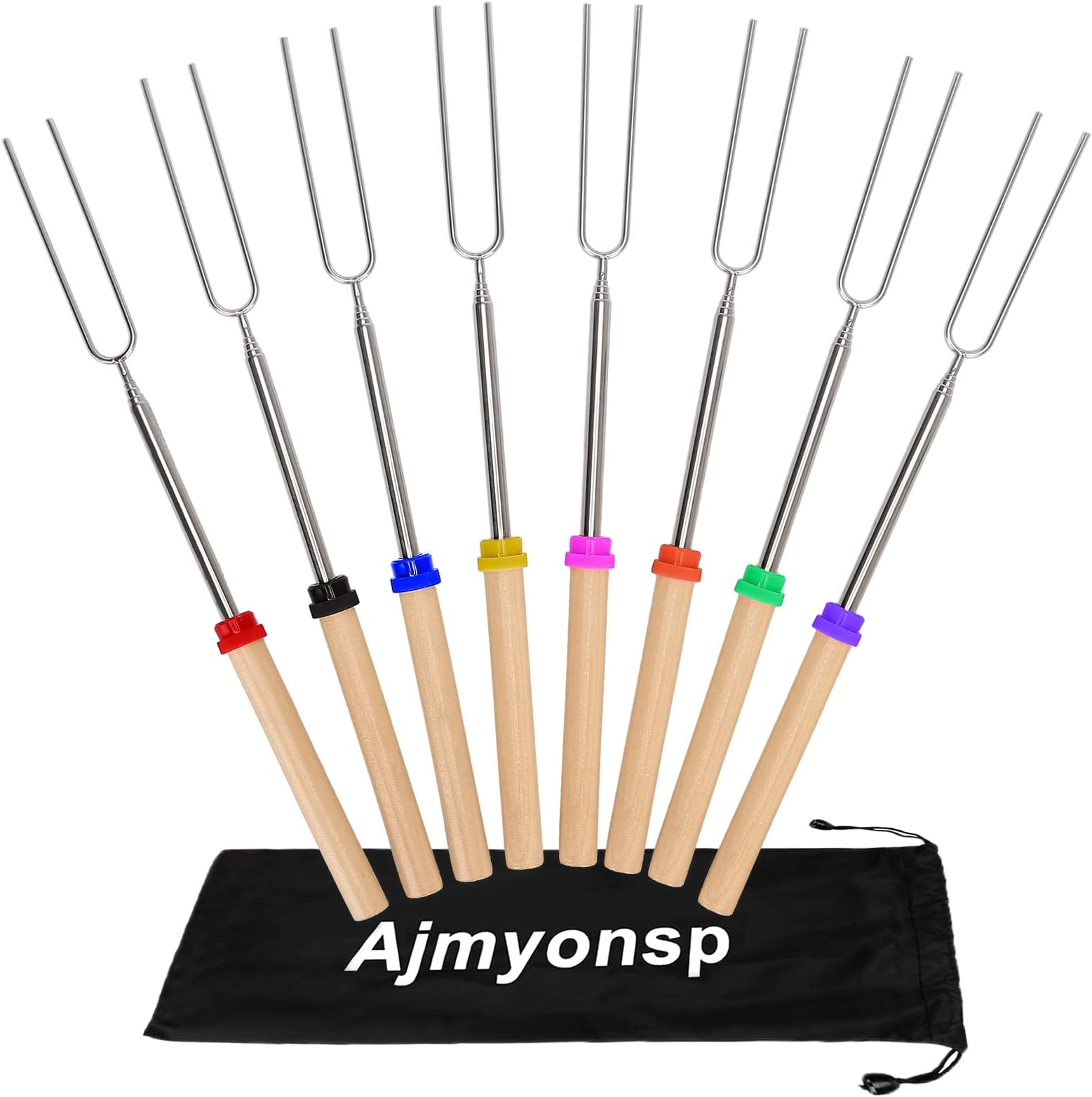 Marshmallows Roasting Sticks - Smores Sticks for Fire Pit Extras Long Extendable Smore Skewers Hot Dog Sticks for Campfires, 32 Inch Telescoping Forks Set of 8Pcs