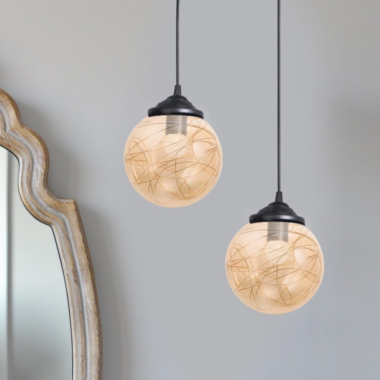 Wire Lampshade Replacement Globe Light Cover for Pendant Lamp Chandelier Decorative Glass Lamp Shade 5.11X5.11X4.72In Easy Install