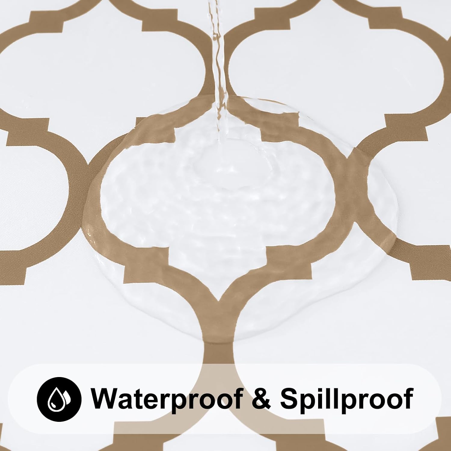  Round Picnic Tablecloth, Waterproof Elastic Fitted Table Covers for 36" - 44" Tables, Wipeable Flannel Backed Vinyl Tablecloths for Camping, Indoor, Outdoor, White & Champagne thumbnail