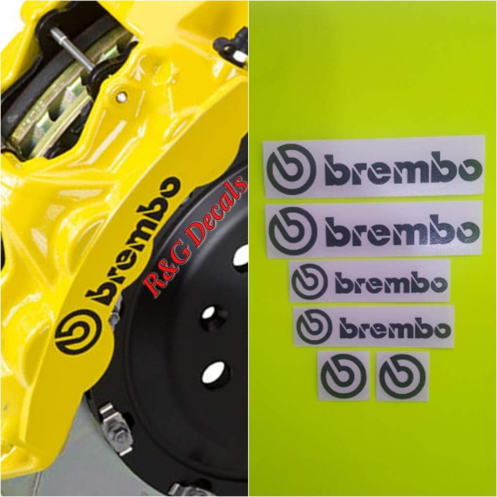 Brembo R&G Decal Combo Package for 6 Piston & 4 Piston & Logos Brake Caliper Decal Sticker High Temp Set of 6 Decals (Black)