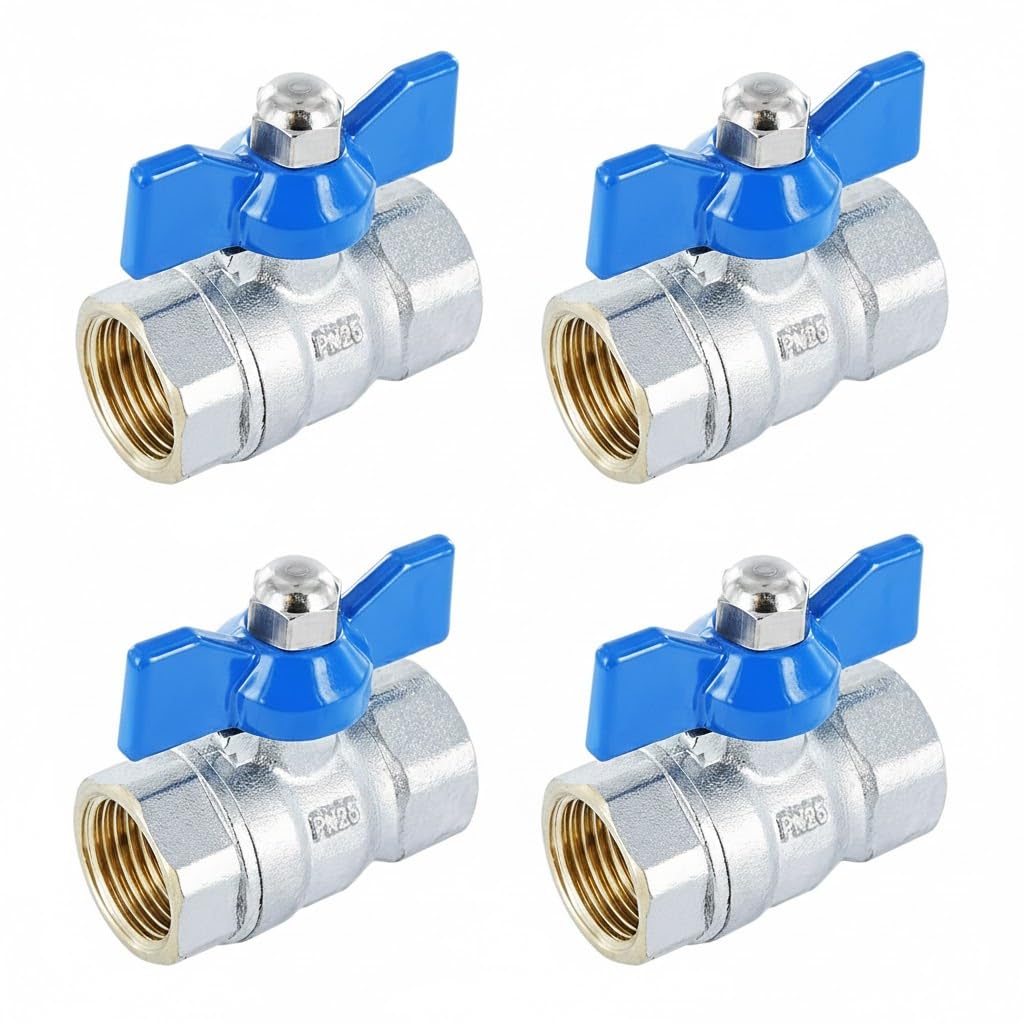 Suinga Valvula Esfera 3/4'' PN25 | Pack 4 Valvulas de Bola Rosca Hembra-Hembra 3/4'' | Maneta Metalica Reversible | Valvula Metalizada de Alta Resistencia