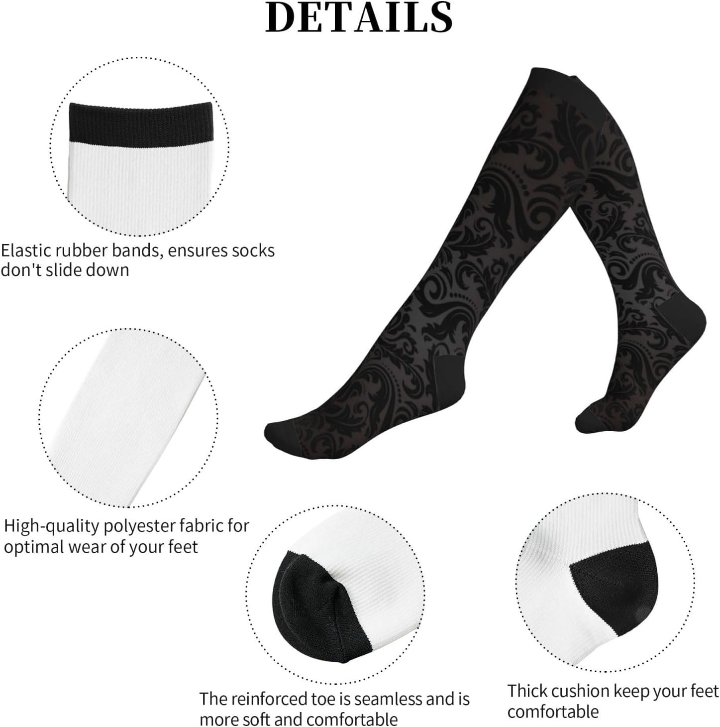 Oriental Vector Pattern With Damask Arabesque And Floral Elements Tight Fitting Women'S Men'S Knee High Running Socks