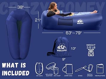WEKAPO Inflatable Couch with Pump - Easiest Setup, Crazy Comfy & Ultralight