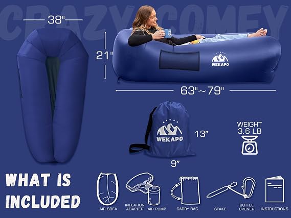 WEKAPO Inflatable Couch with Pump - Easiest Setup, Crazy Comfy & Ultralight