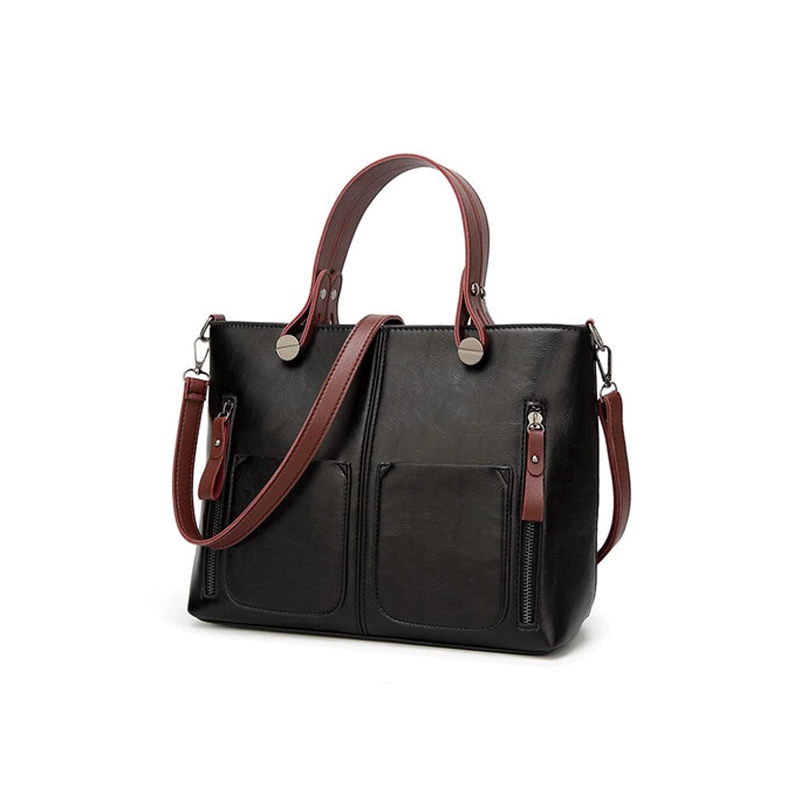 WOKEZ Large Tote Bag For Women Vintage Luxury Handbags Designer Big Fashion  Lady Shoulder Messenger Bag Pu Leather Crossbody Bag (Color Black)