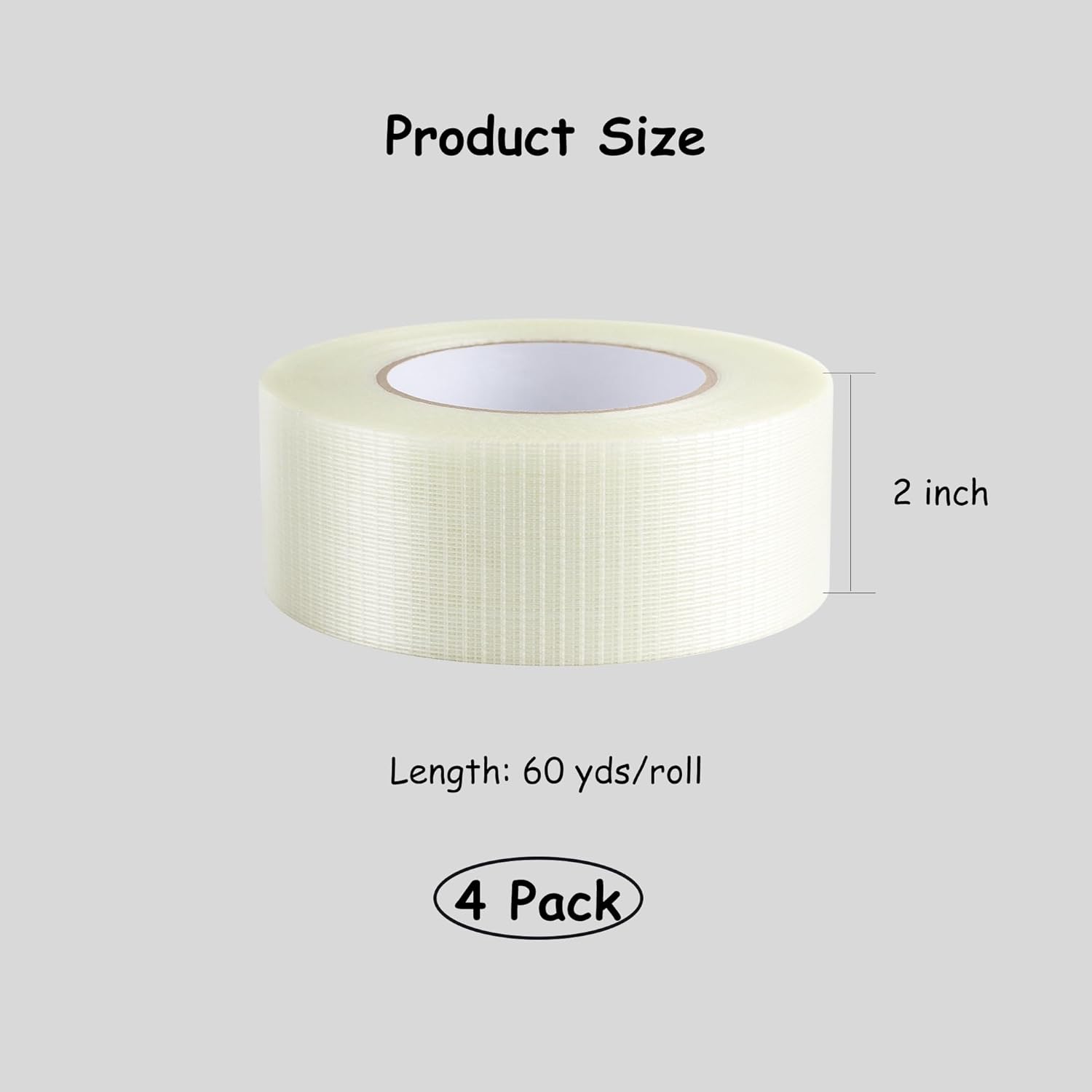 Lichamp Filament Strapping Tape, 2 Inches, 4 Pack, 60 Yards Each (240 Total Yards) Reinforced Packing Tape with Fiberglass and Nylon