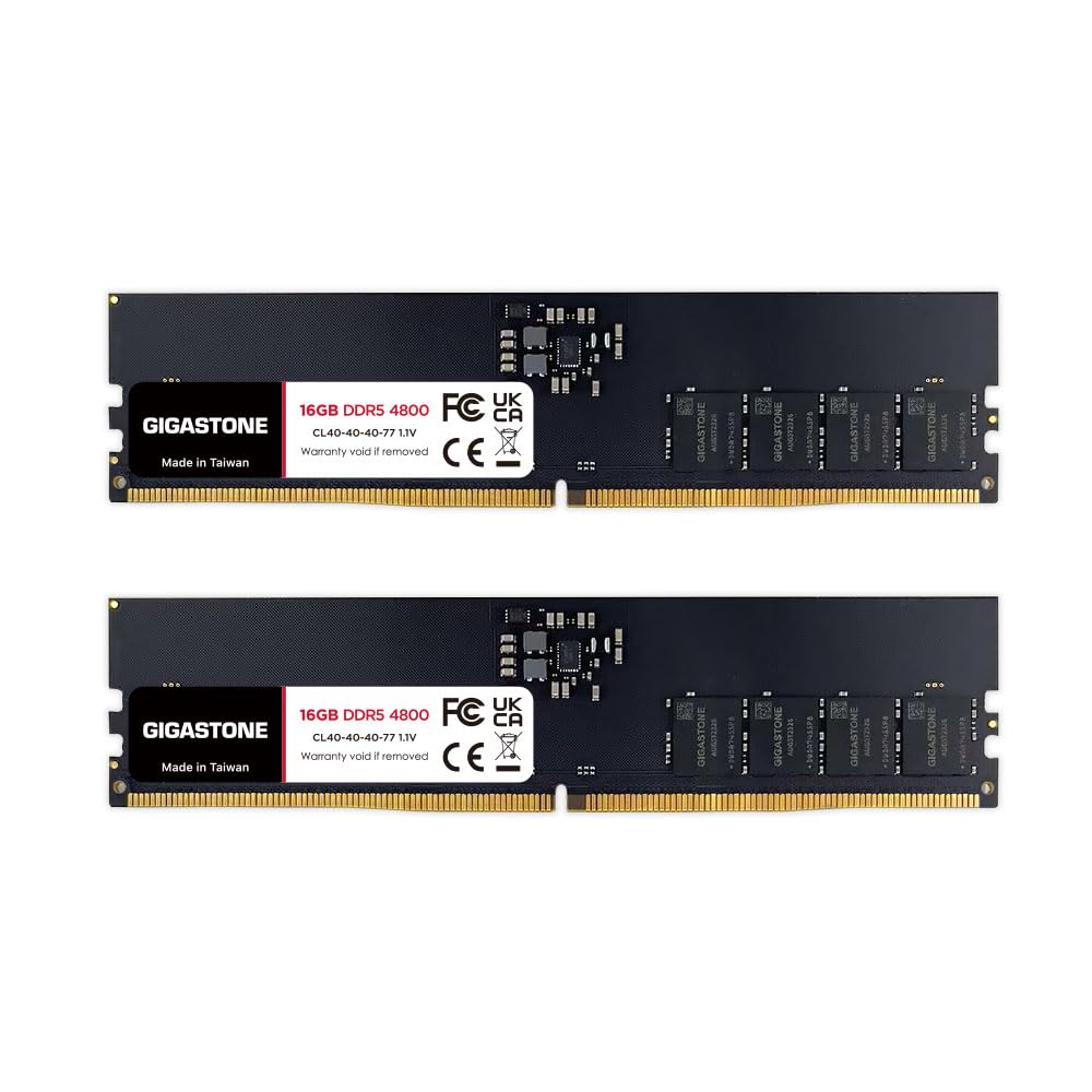 【DDR5 RAM】GIGASTONE 32GB Kit (2x16GB) DDR5 4800MHz PC5-38400 CL 40-40-40-77 1.1V UDIMM 288 Pin Unbuffered Non ECC PC Desktop Memory Module Upgrade