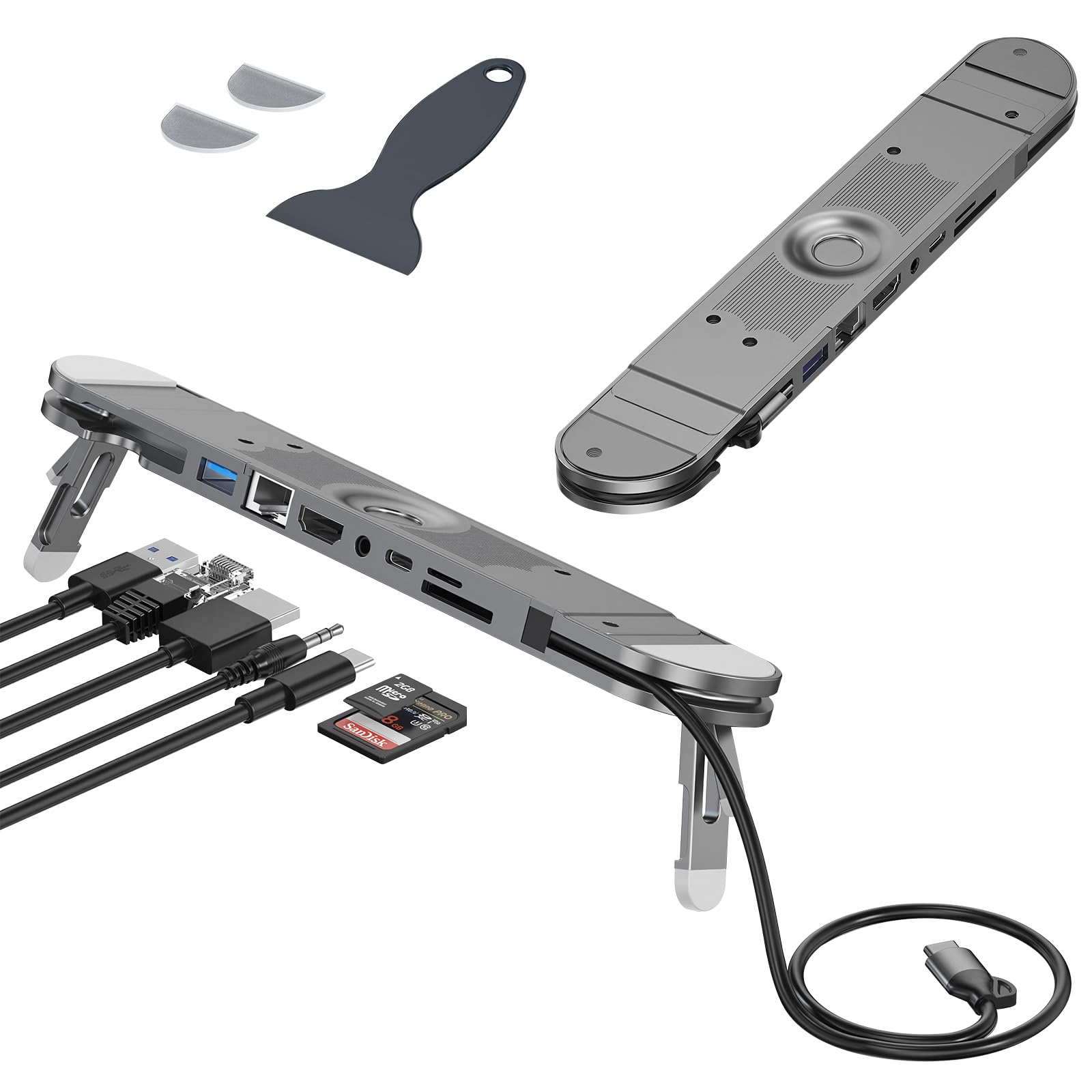 3T6B Laptop Docking Station Stand, Notebook Stand Dock Docking Station, USB-C Hub, Ultra Thin Foldable, 100W Charging, 4K HDMI, Wired LAN, SD Card Reader, Compatible with MacBook Pro, Air, Dell, HP