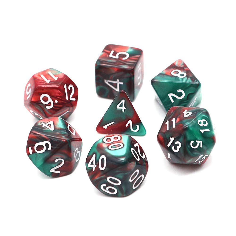 DollaTek Polyhedral Dice zestaw do gry sto?owej, 3 zestawy kostek, 3 x 7 (21 sztuk), seria D20, D12, D10, D8, D6, D4, DND, kostka, DND, RPG, MTG, dwucz??ciowa (czerwona i zielona)