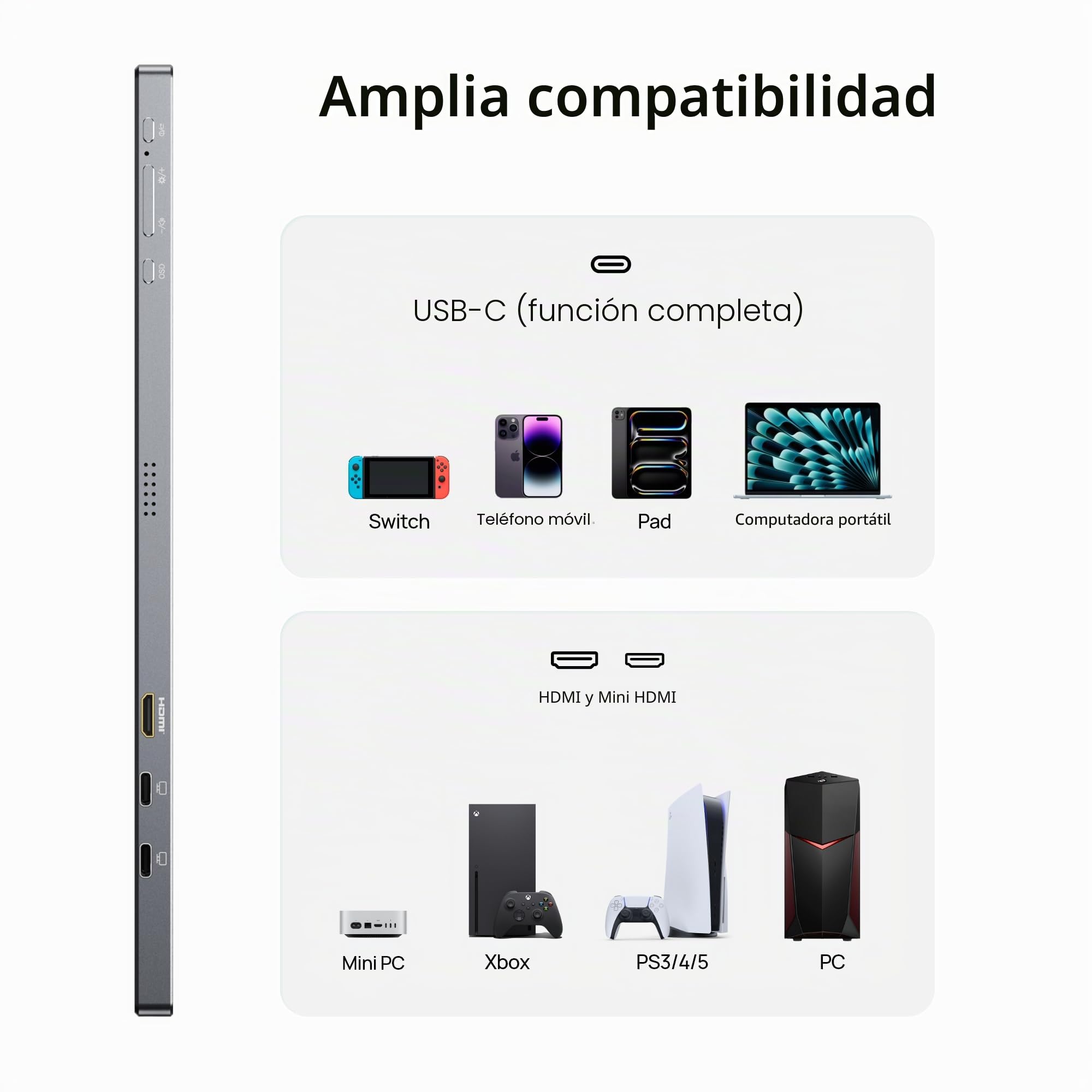 ARZOPA Monitor Portátil 17,3 Pulgadas, Pantalla IPS FHD 1080P USB-C con Soporte Integrado, 103% sRGB, HDR10, Diseño Gris Metálico Ultrafino para Portátil, Mac, PC, Móvil, PS5, Xbox y Switch - Z1C Plus