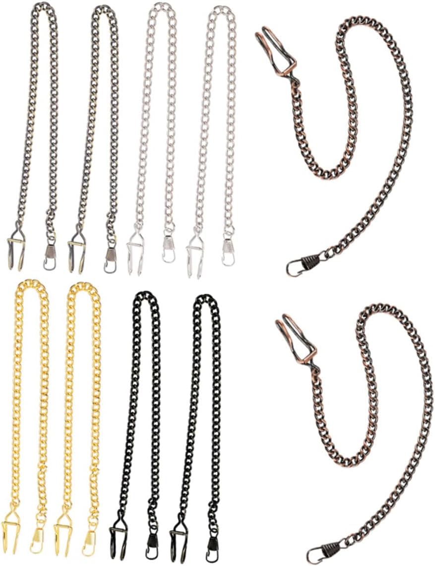 BESPORTBLE 10 Pcs Vintage Pocket Watch Chains Alloy Retro Mechanical Watch Hanging Vest Chain for Men Women Antique Style with Clasps in Bronze Black Silver Gold Copper