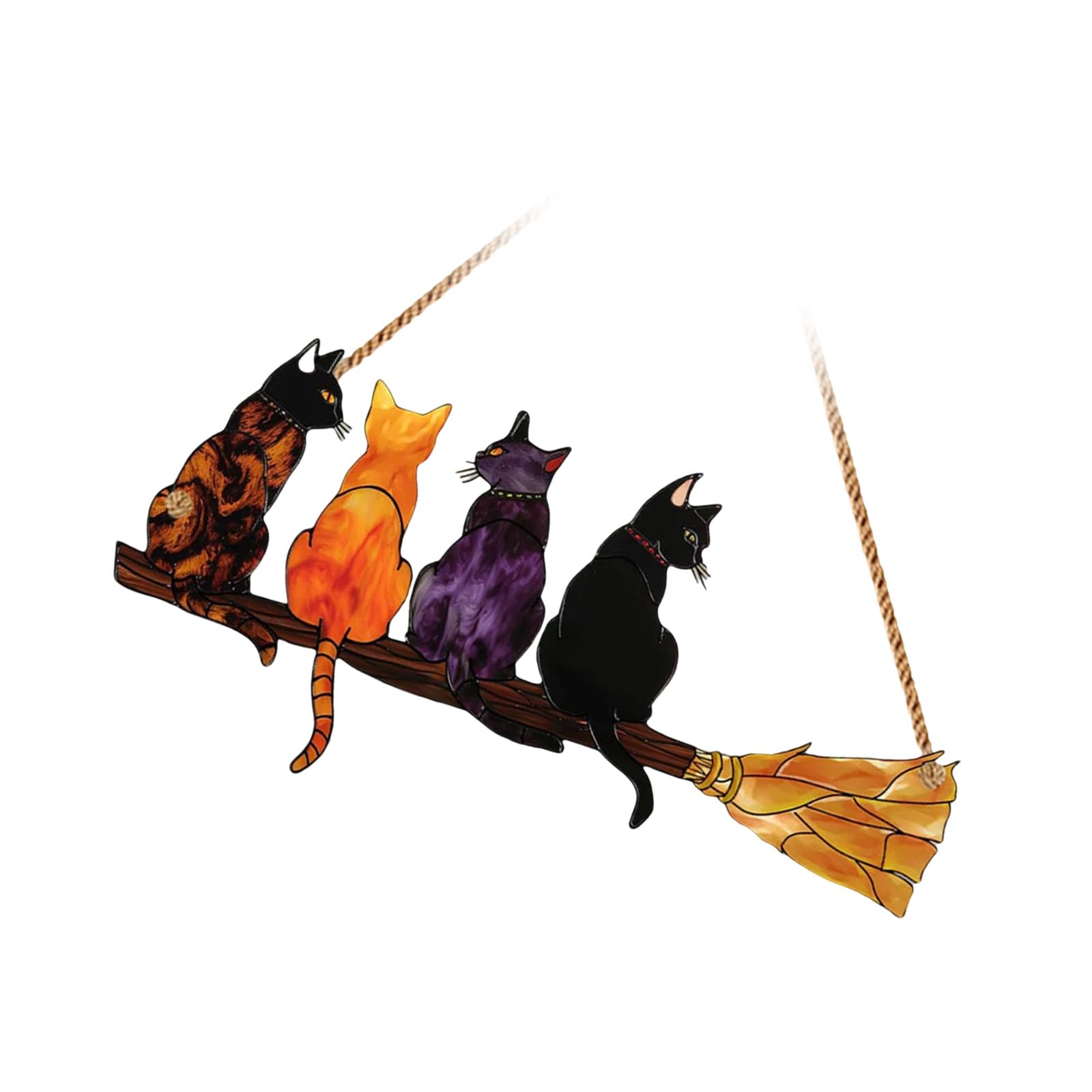 Decorative Sunlight Reflecting Cats with Broom Ornament Hanging Craft Suncatchers for Living Room Bedroom Window Reflective Sunlight Catcer Decors for Window