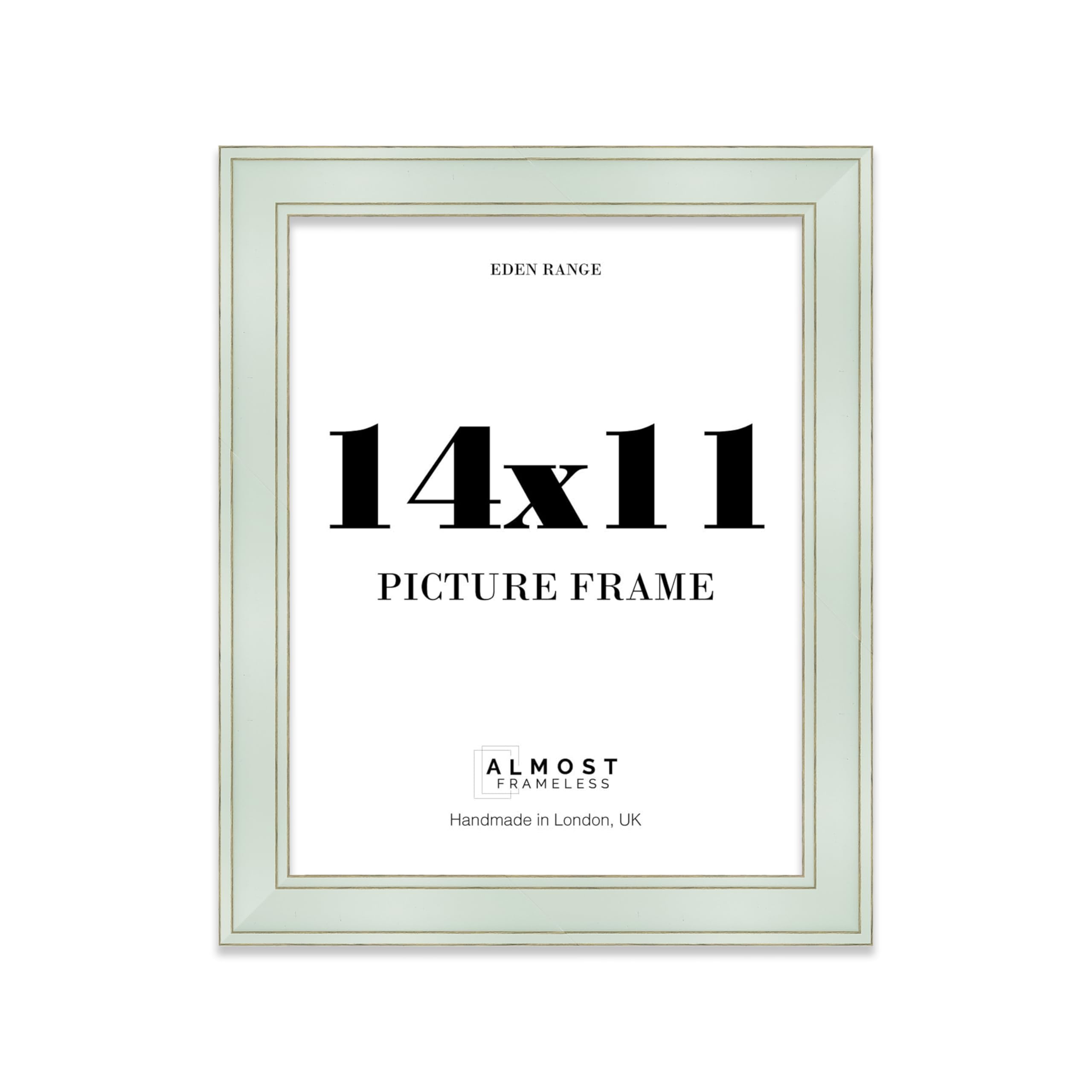 14x11 Sage Green Picture Frame - Shabby Chic Photo Frame with Distressed Finish, Gold Trim, Wall Hooks and Kickstand, 37mm Edge - 1 Pack