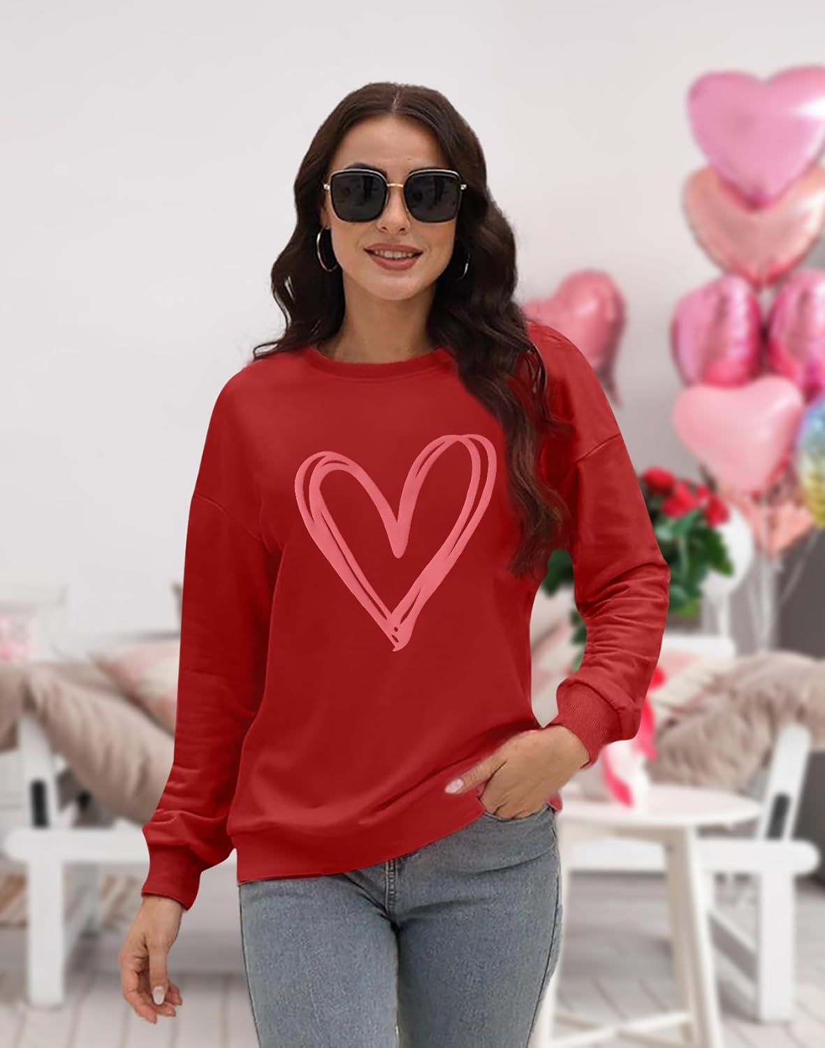 LAZYCHILD Valentines Day Sweatshirt Women: Heart Graphic Shirt Valentine Gifts Long Sleeve Top - Image 4