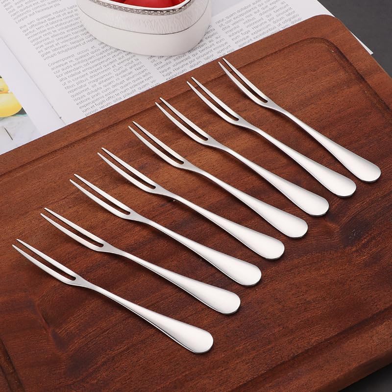 Flatware Silverware Set, Stainless Steel Tableware Fruit Fork Two-tine Fork Cake Fork Dessert Fork, Tableware Cutlery Set(6Set)