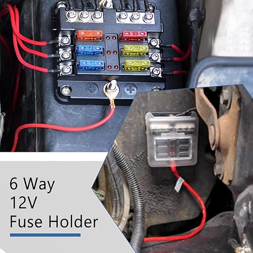 Miniatura 7 de ASUBHA Bloque de fusibles marinos de 6 vías, bloque de fusibles impermeable de 12 V con indicador LED, soporte de caja de fusibles automotriz de 12