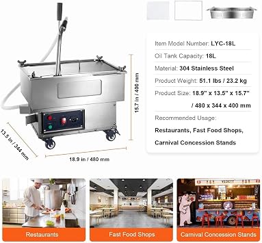 Mobile Fryer Filter Machine,18L Commercial Mobile Oil Filter,Portable Deep Oil Filter,10 L/min Filtration Speed,for Fast Food Operations
