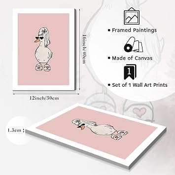 Dazzlewall Framed Funny Duck Wall Art, Pink Cool Sunglass Duck Wall Artwork Print Minimalist Goose Bathrobe Painting for Bathroom Bathtub Toilet Decor, 12x16 in