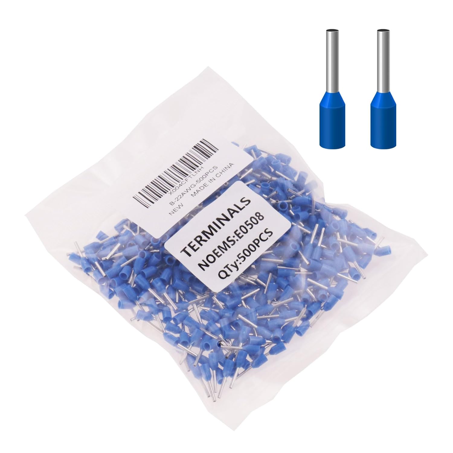 Fidioto 500pcs Blue 22AWG Wire Ferrules Kit - 0.5mm² Insulated Cord Pin Ends for Electrical, Industrial & Automotive Wiring