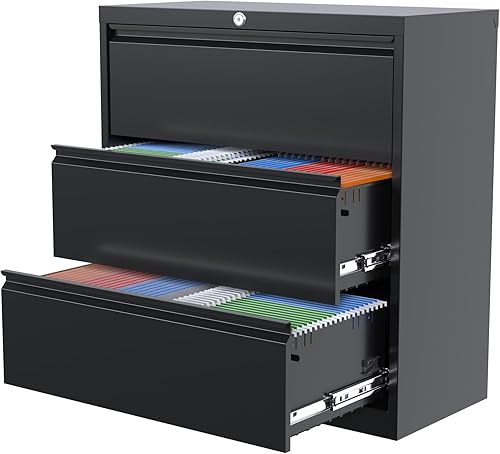 Aobabo Archivador vertical de 3 cajones, 35.55 pulgadas de ancho, archivador vertical de 3 cajones con cerradura, muebles escolares de oficina en