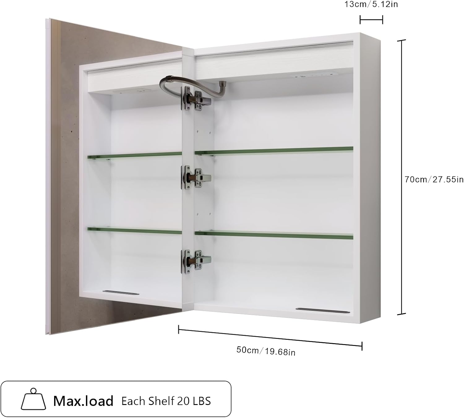 basenji led lighted medicine cabinet with mirror for bathroom anti-fog & tri- color dimmable lights with adjustable shelves aluminum alloy body, storage behind door & tissue holder