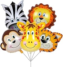 BALONAR 5pcs 32 Inch Tiger Lion Zebra Monkey Graffe Foil Balloons Animal Balloons for Child Birthday Party Supplies Cute Baby Shower Decorations