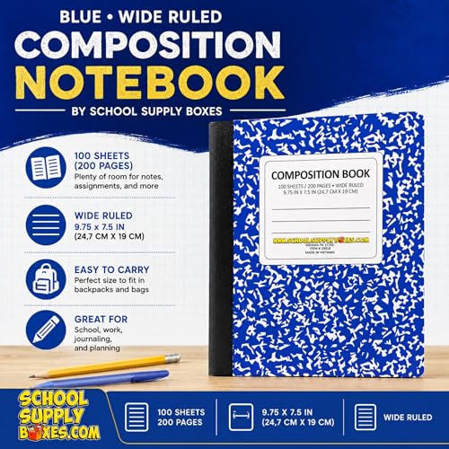 Carnets de composition bleus à lignes larges lot de 4 pour la rentrée scolaire - 2