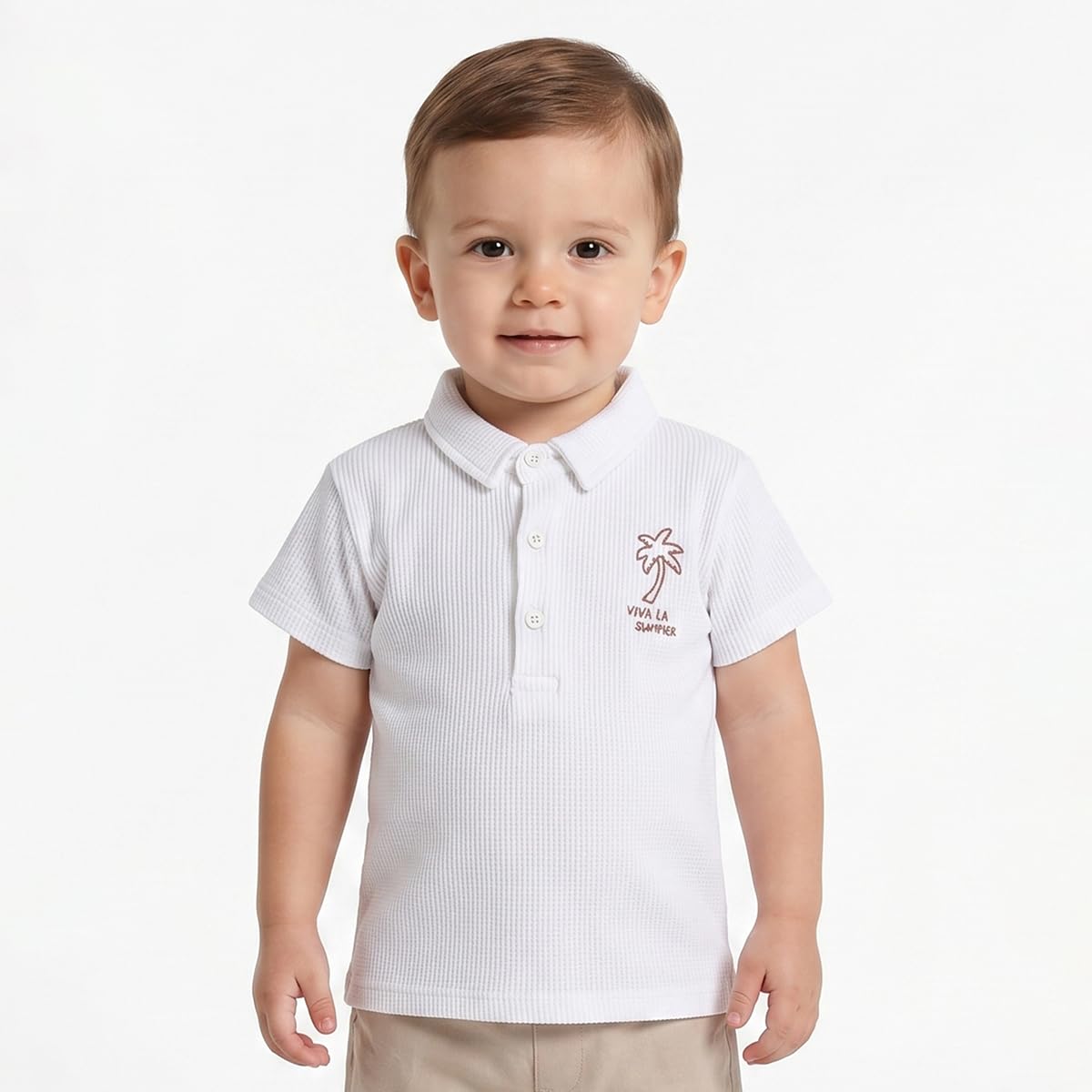 miniklub Baby Half Sleeve Collar Knit White Polo, Pack of 1 (9-12M) 2