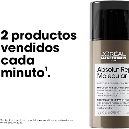 L’Oréal Professionnel Absolut Repair Molecular Leave-In Hair Mask, For Extremely Damaged Hair, Molecular Peptides Bond Repair, Restore Strength & Elasticity, Hair Treatment - 8