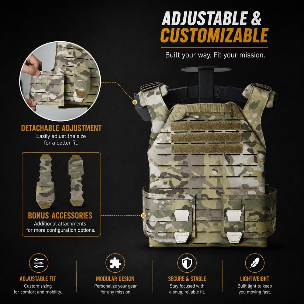 Chaleco Táctico Unisex Liberación Rápida,Chaleco MOLLE Ajustable Bolsillos Multifunción Ligero Transpirable para Airsoft Paintball Caza Senderismo Actividades Al Aire Libre