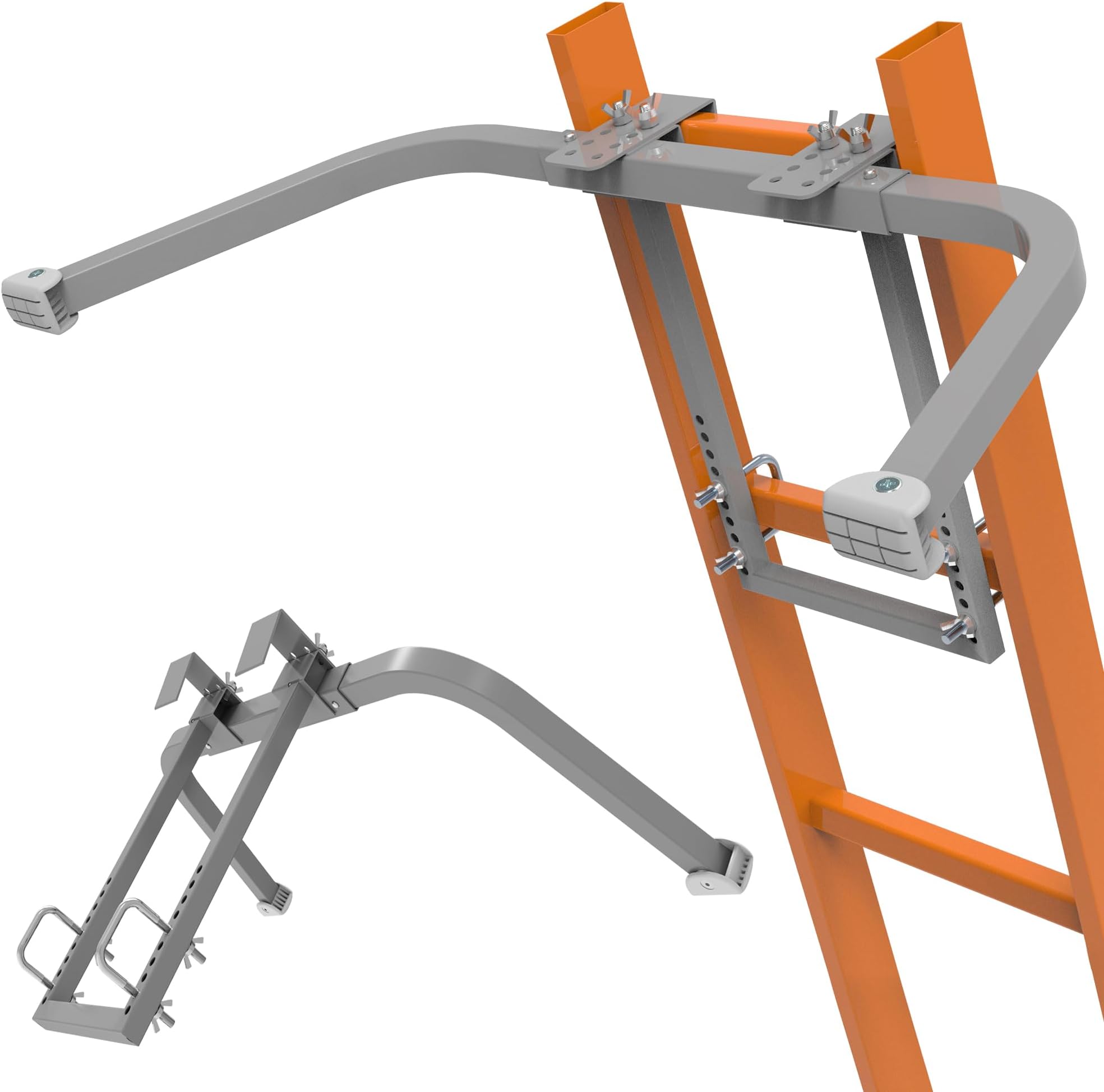 Ladder Stabilizer for Gutter Cleaning Tools and Wall,Heavy Duty Roof Ladder Hooks Steel Extension Ladder stabilizer with Ladder Accessory,Ladder Standoff with Anti-Slip Rubber Feet (Silver Gray)