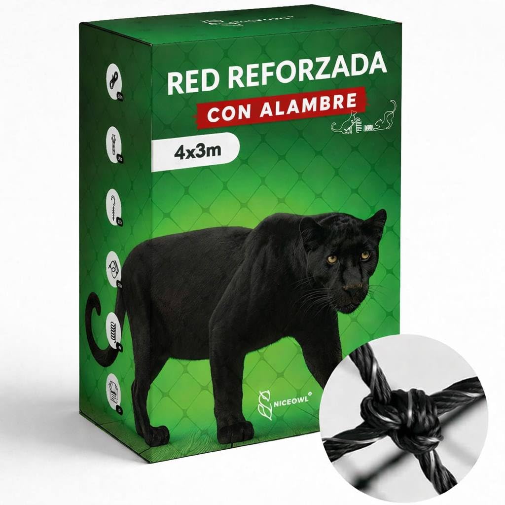 Red para Gatos Terraza 4x3m Reforzada I Malla Resistente y Duradera I Red de Proteccion para Gatos para Terraza, Balcon, Ventanas, etc.