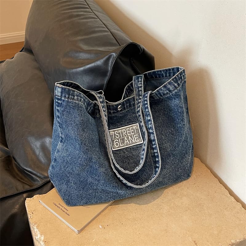 Bolso tote grande de denim para mujer, bolso de hombro con gran capacidad, ideal para verano y playa miniatura 5