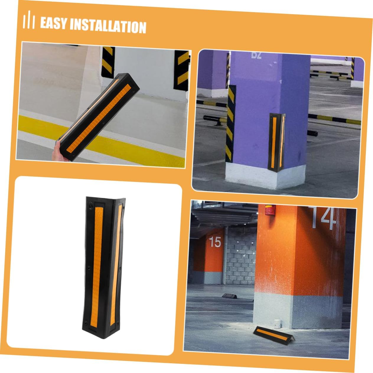 Unomor Rubber Corner Guards with Reflective Strips for Easy Installation Wall Protectors for Parking Lots Robust Impact Absorption Vehicle Damage Prevention