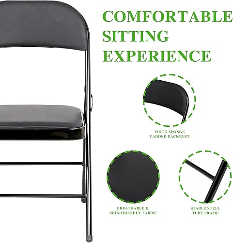 Miniatura 6 de SKONYON Sillas plegables con asientos acolchados, silla plegable negra para uso en exteriores e interiores, capacidad de 330 libras, paquete de 6