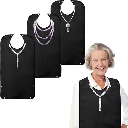 Kingrol Baberos para adultos para mujer, protector de ropa impermeable con atrapa migas, ajustable, lavable, reutilizable, juego de 3, elegante