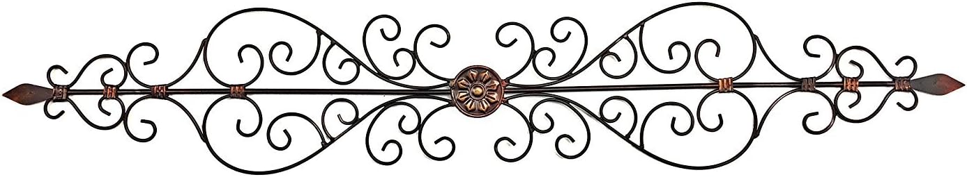 Bellaa 21994 Metal Wall Decor Scroll Plaque 43 Inch Long Brown
