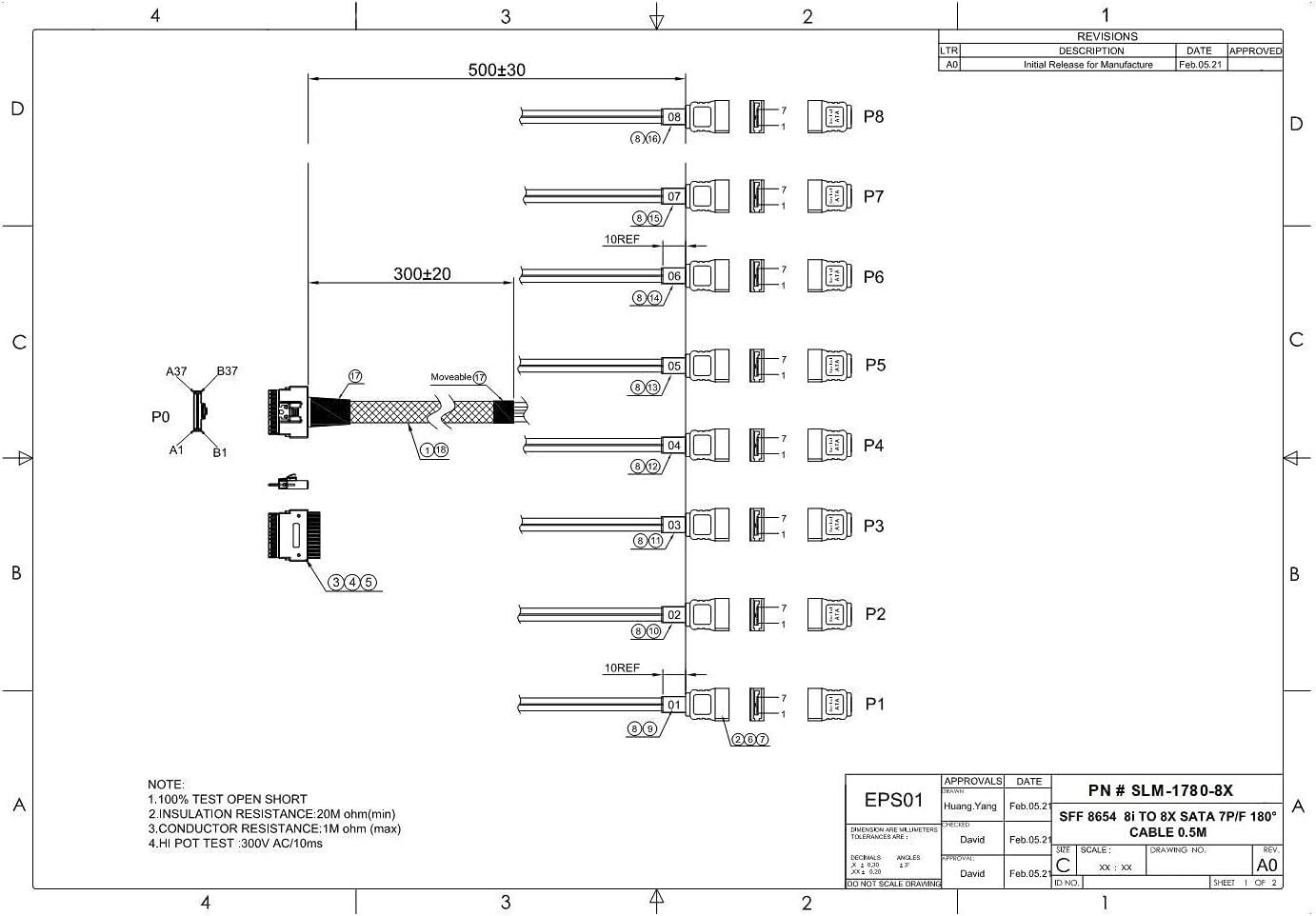Micro SATA Cables|SlimSAS 8i (SFF-8654) to 8X SATA Cable - 50CM for High-Speed Data Connectivity