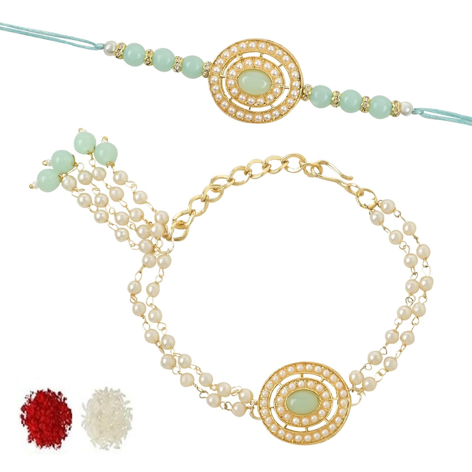 I Jewels Unisex Adult Designer Kundan & Pearl Hanging Bhaiya Bhabhi Lumba Rakhi Bracelet Combo Set With Roli Chawal & Rakshabandhan Card (R096Min-Co) (B0C96PTKWT) Amazon Price History, Amazon Price Tracker