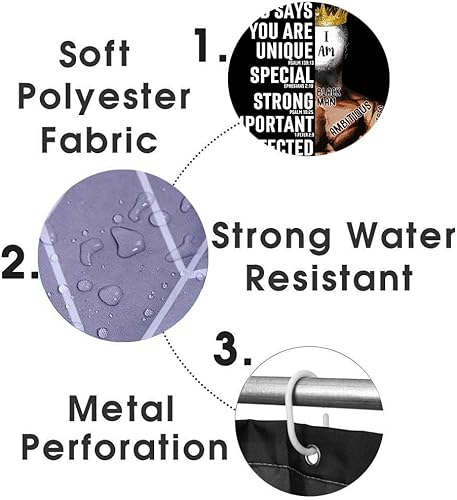 Miniatura 7 de Jayden Madge Juego de 4 cortinas de ducha de hombre negro, citas inspiradoras positivas, pintura King Crown moderna, decoración de baño