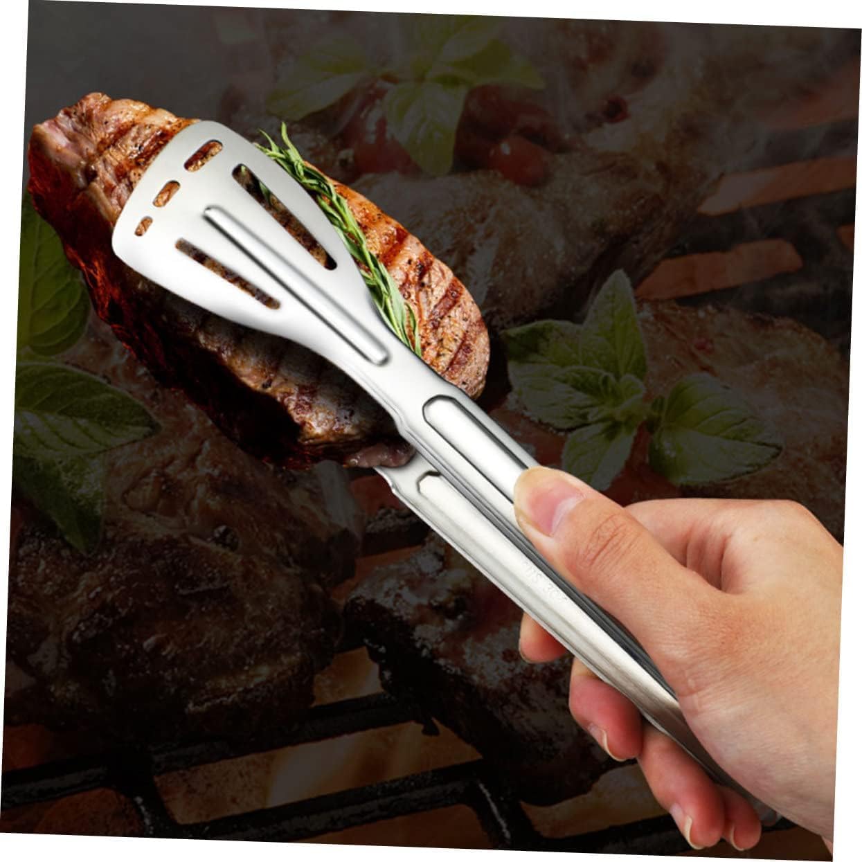 Cooking Tongs, Anti-Scald Food Tongs Grill Tong Heavy Duty Shears Metal Food Tongs BBQ Tongs Stainless Steel Food Clip Stainless Steel Ice Cube Bread Tongs Stainless Steel(24X5X2CM)