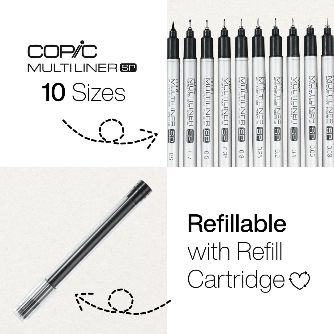 Copic Multiliner SP czarny 0,3 mm, fineliner wykonany z aluminium, z czarnym, wodoodpornym tuszem pigmentowym, do szkiców, rysunków i ilustracji