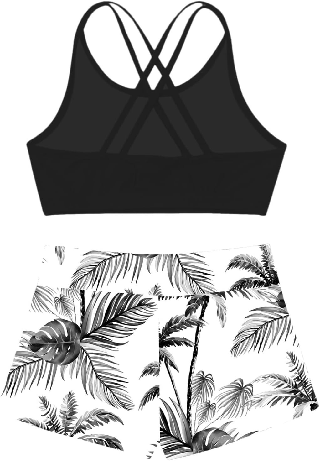 Kids Girls 2 Piece Gymnastics/Dance/Sports Outfits Crop Tank Tops and Shorts Tankinis Athletic Swimsuit