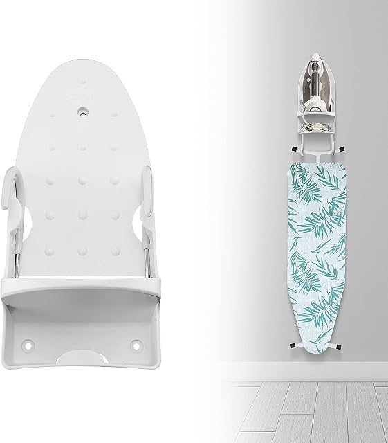 Supernic Ironing Board Holder Wall Mounted Electric Iron Hanger Plastic Iron Wall Holder for Laundry Room Bathroom Bedroom (White)